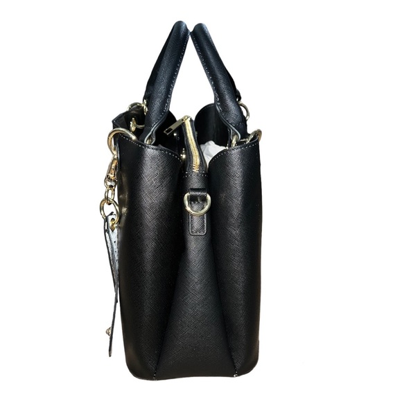 NWT Aldo Black Satchel Tote Bag with White|Black Snake Skin Bag Charm - Picture 2 of 14